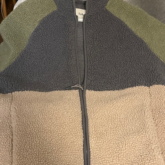 FOLK Puzzle Zip Fleece Jacket - Mineral Green Mix Size 3 Medium - Picture 13 of 15